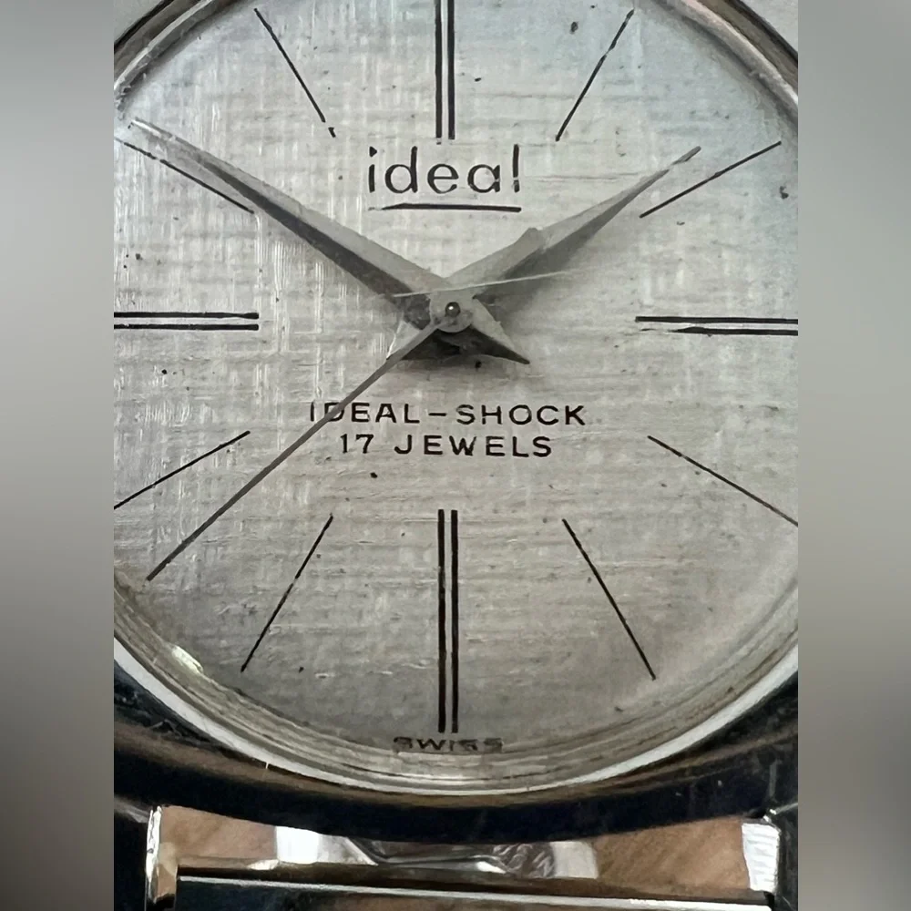 Ideal Rare Vintage Ideal-Shock 17 Jewels Mechanical Winding Watch Stainless Dial
